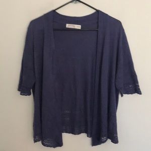 Cute gently worn navy blue sweater with crochet trim